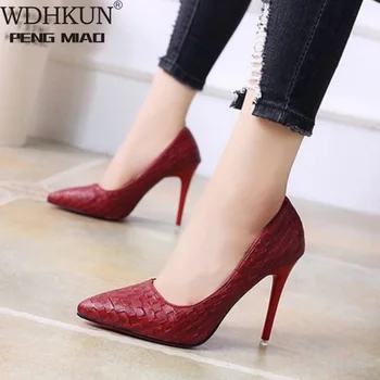 

WDHKUN Single Women's High Heels Pointed Spring New High Heels Female Students Fashion Sexy Fine With 10 Cm Work Shoes