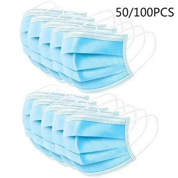 

50/100Pcs Pm2.5 Dust Mask Filter Respirator Anti-Pollution Face Mask Elastic Ear 3 Layer Non-woven Disposable Masks
