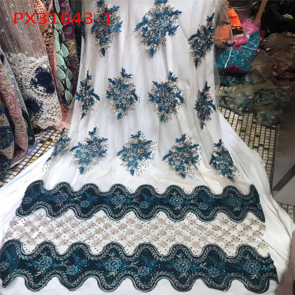 1 So beautifulembroidery бархатное Сетчатое кружево Роскошная Тяжелая 3D вышитая бисером кружевная ткань с бисером и жемчугом кружевная ткань Французский модный стиль платье - Цвет: 1