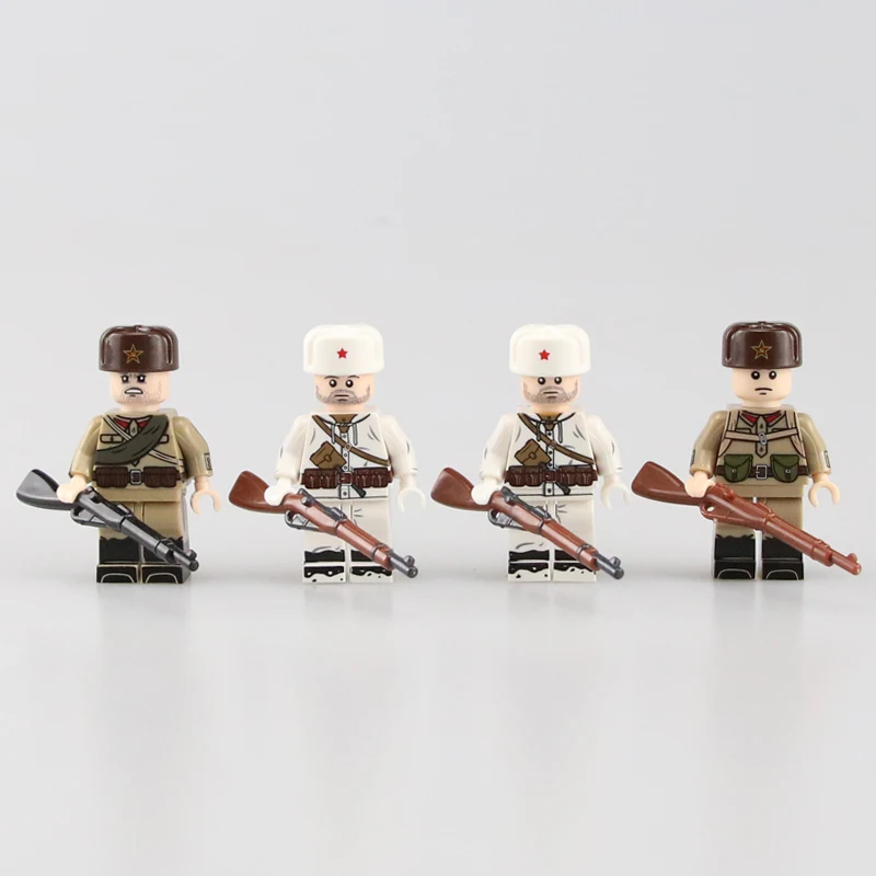 

WW2 Military Army Soldiers Figures Building Blocks Russia Army Infantry Figures Two color guns weapons Helmet parts Bricks Toys