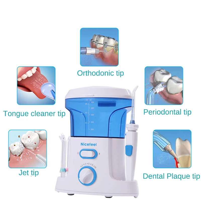 Nicefeel 600 мл водный зубной Флоссер, Электрический ирригатор для полости рта, уход за зубами, зубная щетка для воды, стоматологический спа с 7 наконечниками белого цвета