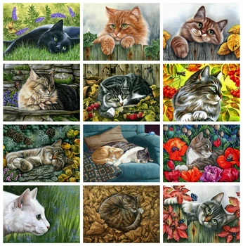 

Huacan 5d DIY Diamond Painting Full Square Cat Diamond Embroidery Mosaic Animal Handicraft Home Decoration