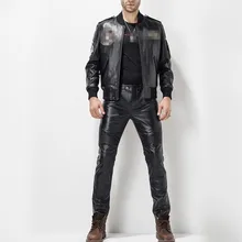 Ветрозащитные уплотненные Зимние новые мужские тонкие брюки из натуральной кожи коровы мужские модные на молнии высококачественные Брендовые брюки размера плюс 36