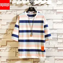 5XL хип-хоп футболка для мужчин, модные футболки в полоску, мужские футболки, повседневные японские летние с коротким рукавом, большие размеры, стильные хлопковые