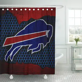 

Decor Shower Curtain Set with Hooks Buffalo City Bills Football Grunge Metal Texture East Division 66 X 72 Inches Polyester
