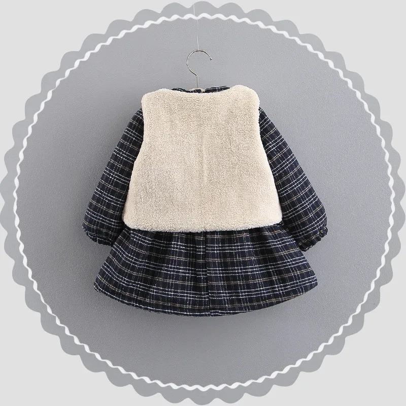 Новинка года, осенне-зимняя одежда для маленьких девочек бархатное платье с длинными рукавами и цветочным рисунком Модный меховой жилет детская одежда из 2 предметов одежда для малышей