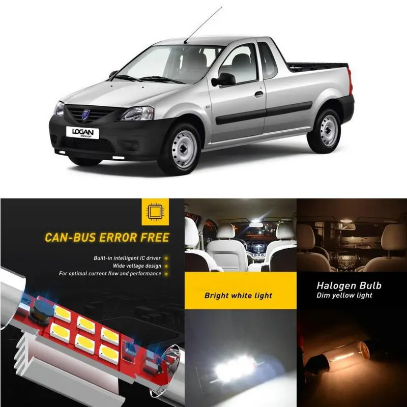 

LED Interior Car Lights For DACIA logan pickup us logan2 mk2 sedan Dome map lamp bulb error free