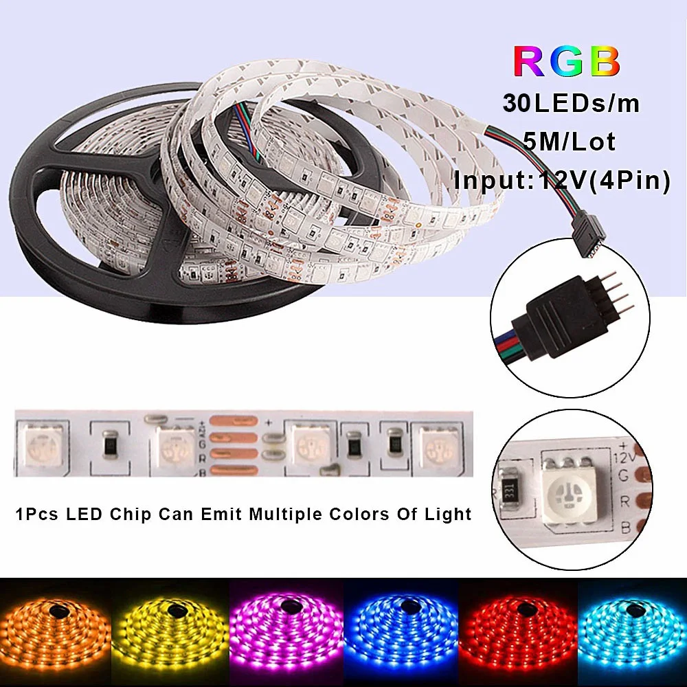 Светодиодная лента RGB Водонепроницаемая SMD 5050 5 м 10 15 12 В постоянного тока гибкая