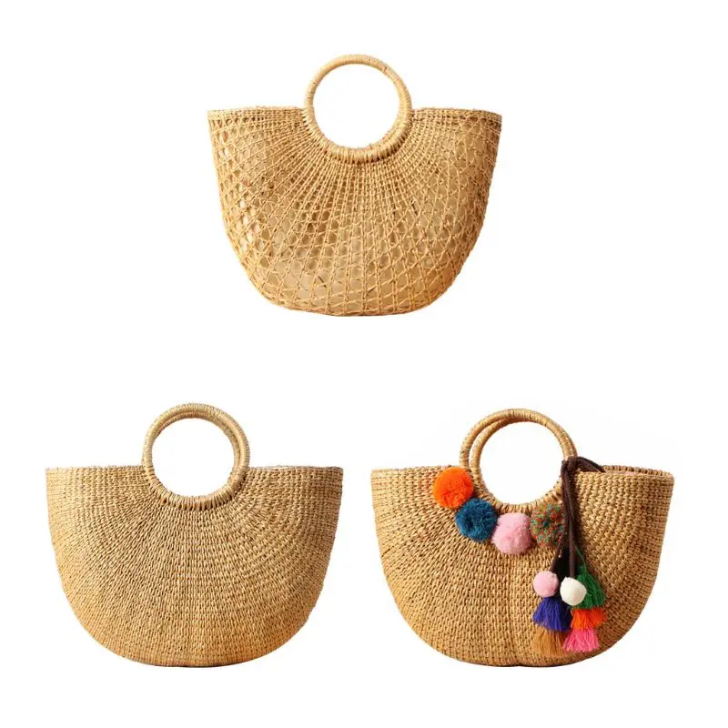 

Fashion Women Girls Summer Beach Tote Straw Drawstring Handbag Travel Holiday Top Handle Bag F42A