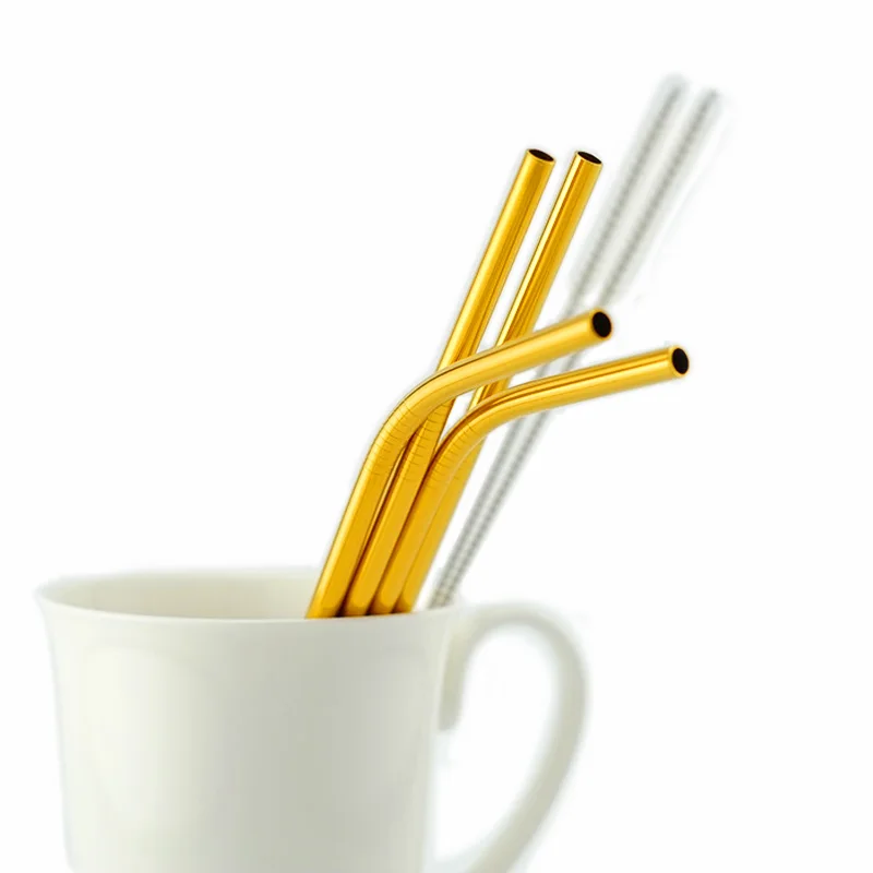 

Metal Reusable Straws Set 304 Stainless Steel 1/2/4/6 Sets Straight Bent Drinking Straw Cleaning Brush For Party Drop Shipping