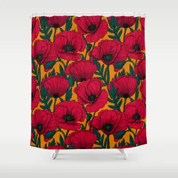 

Eco-Friendly Shower Curtain Red Poppy Garden Shower Curtain Bathroom Decor Waterproof Fabric Bath Shower Curtain