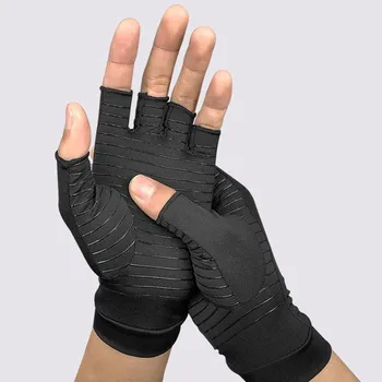 

1 Pair Copper Fiber Pressure Gloves For Women Men Anti-slip Black Semi-finger Arthritis Joint Pain Relief Therapy Care Gloves