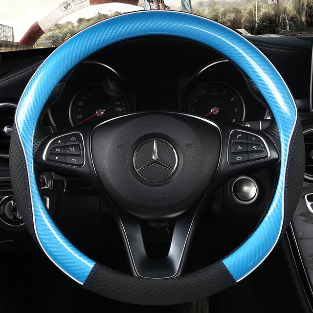 Carbon Fibre+Leather Car Steering Wheel Cover For VW GOLF 7 2015 POLO JATTA Passat Tiguan For Nissan Qashqai J11 X-trail T32 Blue O Shape