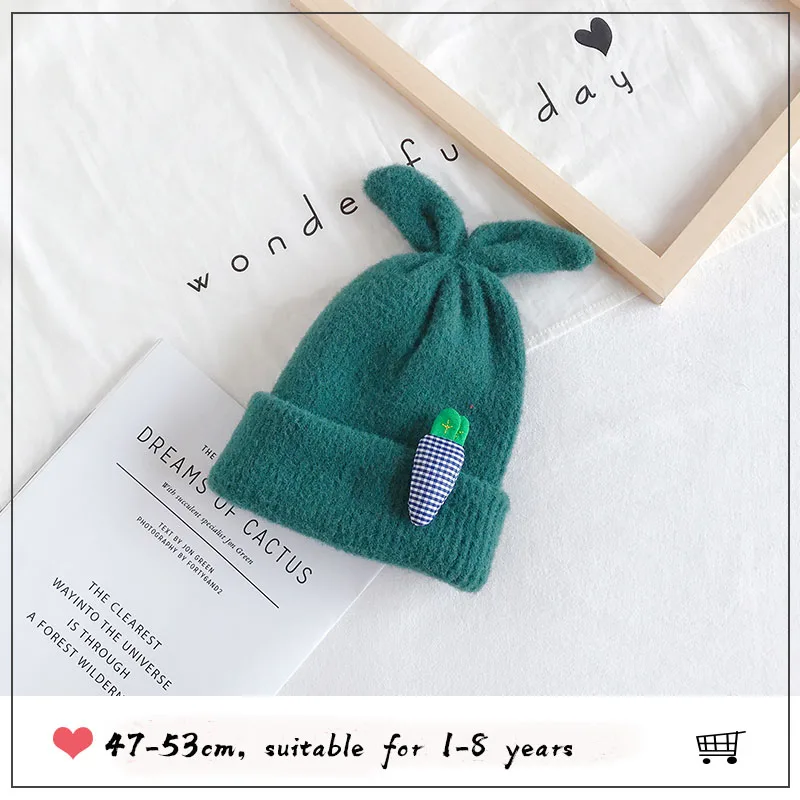 Зеленый Winter Beanies Baby Hat Scarf Multi Knitted Children Hats For Girls Boys Warm Cap Solid Pink Blue Warm Cap For Kids Hat Beanies - Цвет: Зеленый