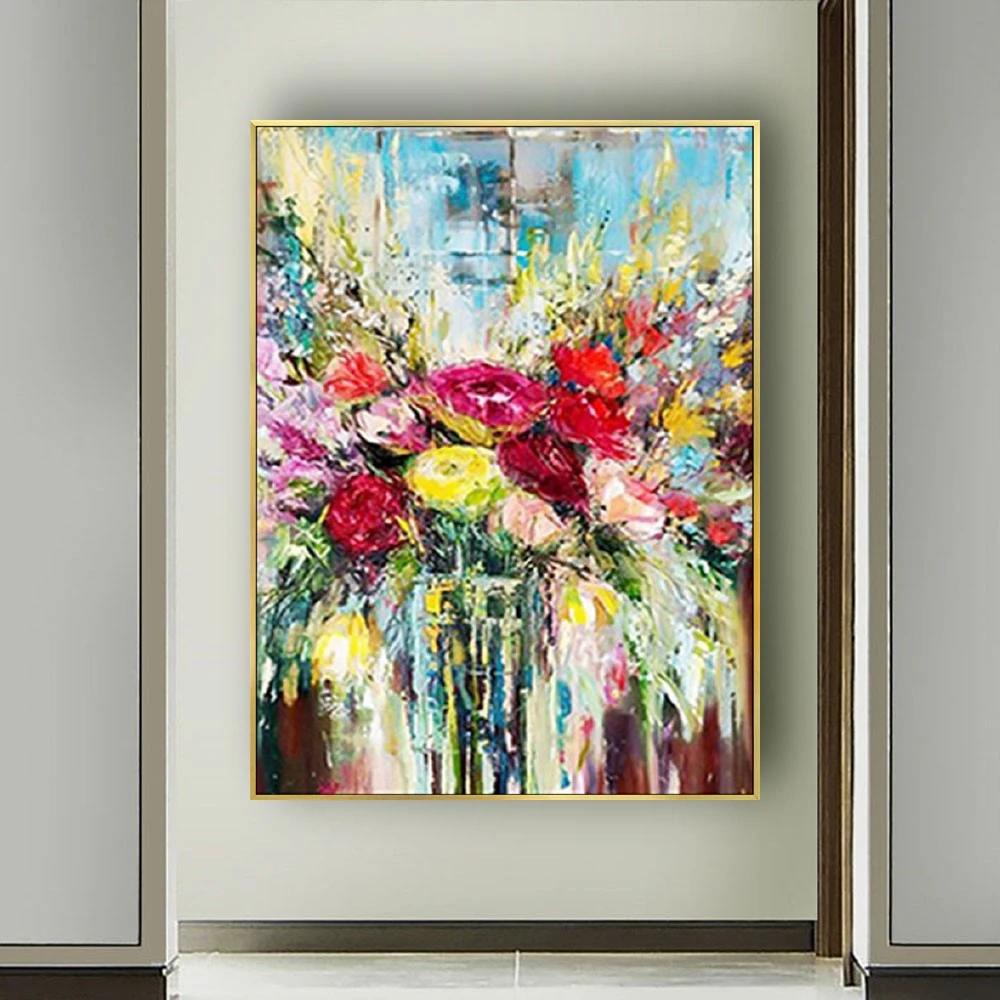 

100% Hand Colorful Flowr Oil Painting On Canvas Art Wall Picture Artwork For Living Room Home Decor No Framed Paintings Pictures