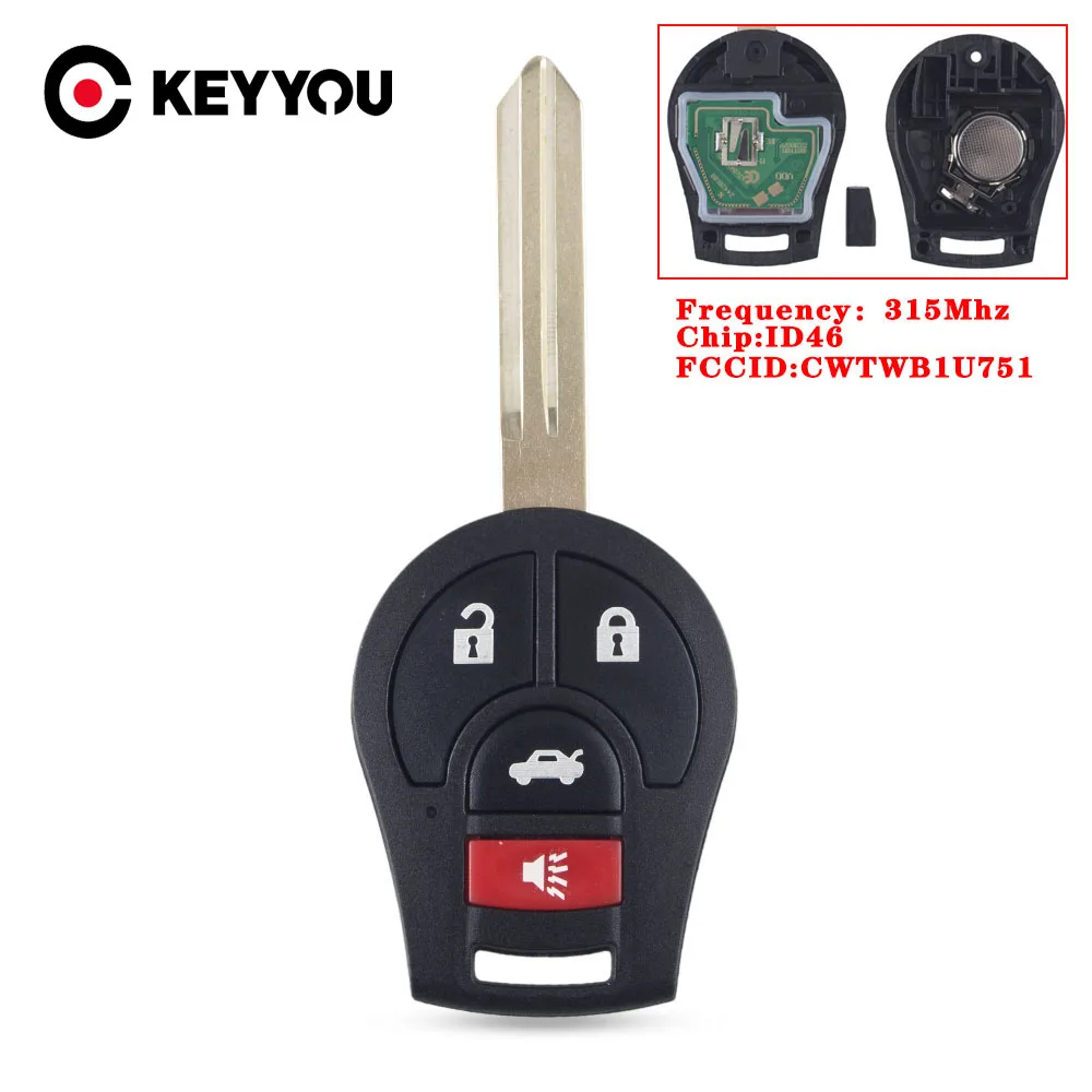 KEYYOU 4 кнопки 315 МГц дистанционный Автомобильный ключ для Nissan Cube Rogue Juke Versa Fob ID46 Chip