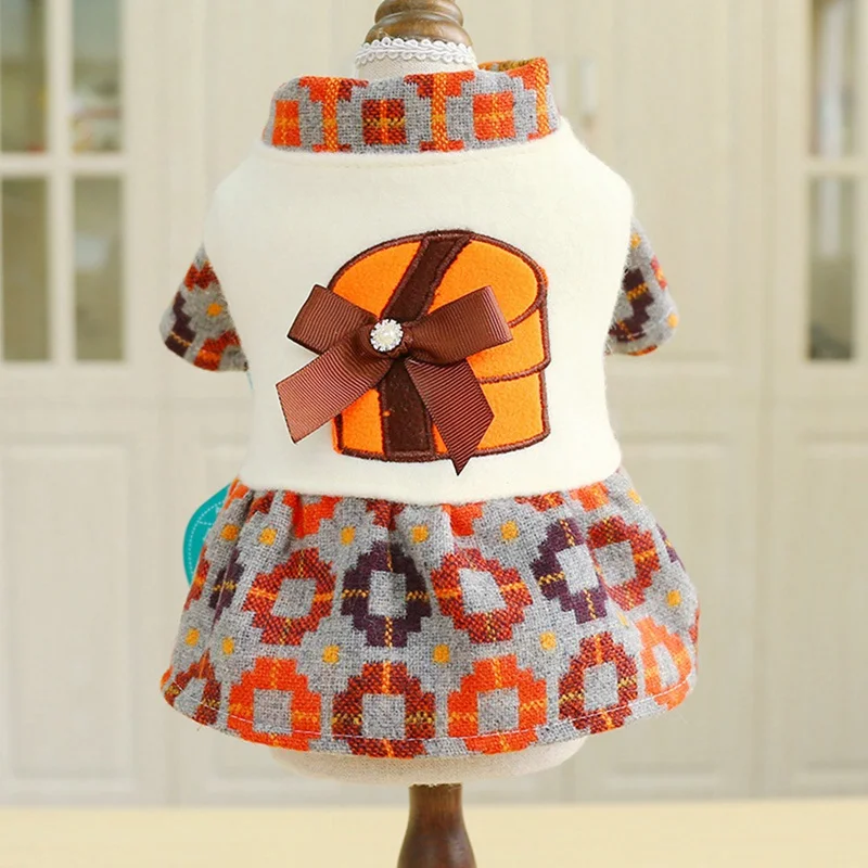 

Cotton Pet Dress With Bow for Small Dog Puppy Cat Soft Winter Pet Dog Floral Clothes Polyester Fashion Poodle Dress