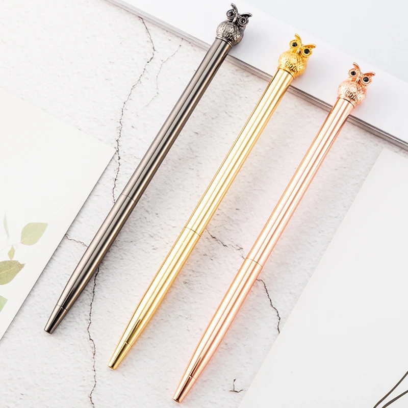 

Rose Gold Ballpoint Pen Animal Owl Style Metal Material Ball Pens for School Office Creative Gift Stationery Signature Pen