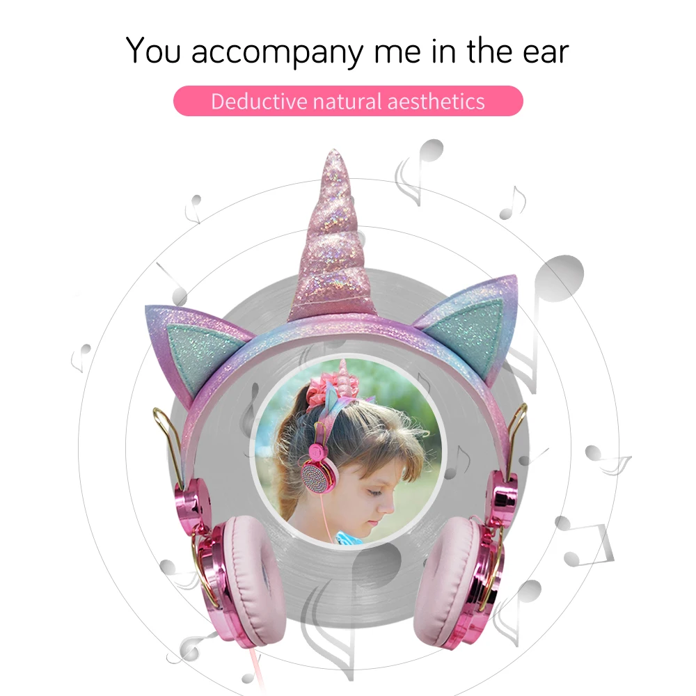 Funny Kids Headset Colorful Diamond Unicorn Headphones Music Stereo Wired Earphones With Gifts Box Christmas Brithday Gifts