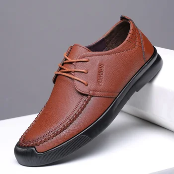

Leather Men Casual Dress Shoes Spring Man Brown Male Classic Lace up Footwear For Men Designer Shoes Male Formal Oxford Shoes