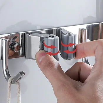 

Broom Mop Holder Wall Mount Stainless Steel Mop Hanger Organizer 3 Racks 4 Hooks for Bathroom Garden S55