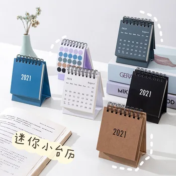 

Mini Small 2021 Year Calendar Kraft Blue Black White Color Desk Table Calendar 11x7.5cm