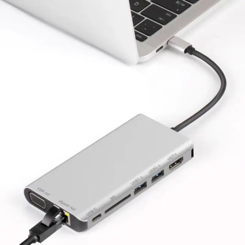 8 в 1 Thunderbolt 3 type C адаптер док-станция 3 USB 3,0 порт 4K HDMI 1080P VGA RJ45 Gigabit Ethernet для Macbook Pro