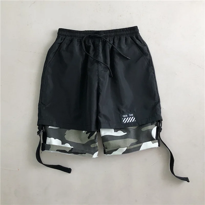 Summer camouflage casual shorts Chao Men's stitching pants straight drum sport 5-minute pants Japanese pants men