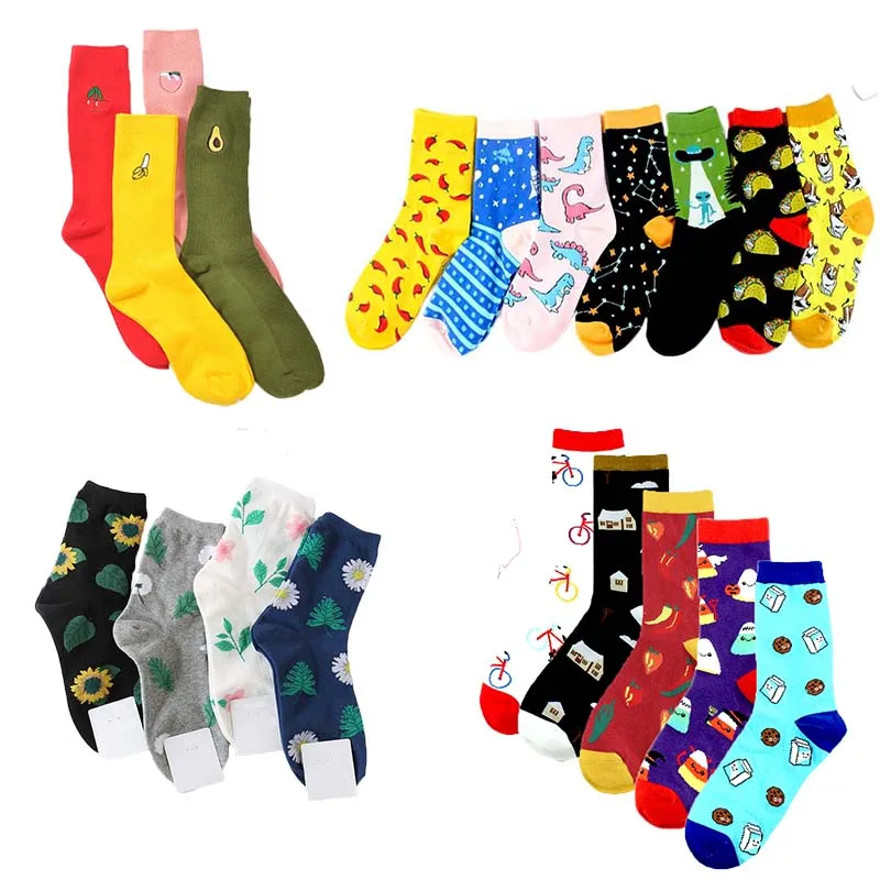 

Korea Harajuku Socks Creative Fashion Candy Color Lovely Cartoon Aliens Dinosaur Sox Fruit Avocado Pineapple Christmas Present