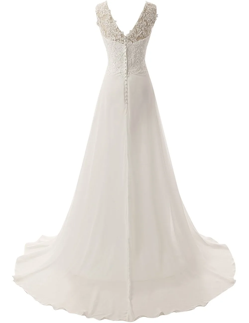 Beach Wedding Dresses White/Lvory Chiffon Lace Appliques Bridal Gown Backless Vestido De Noiva