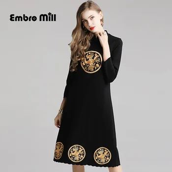 

high quality big flower dress chinese style Retro embroidery A-line dress M-XL