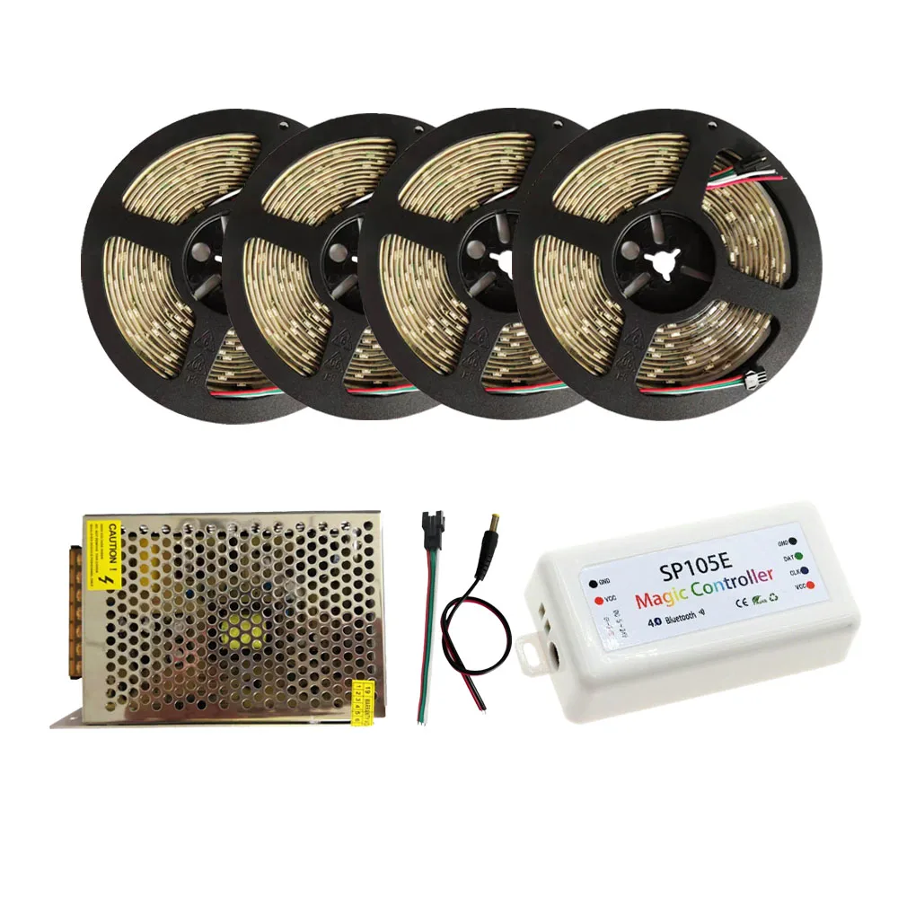 WS2812B WS2812 RGB Светодиодная лента SP105E Bluetooth RGB светодиодный контроллер DC5V светодиодный трансформатор 5 м 10 м 15 м комплект - Испускаемый цвет: RGB