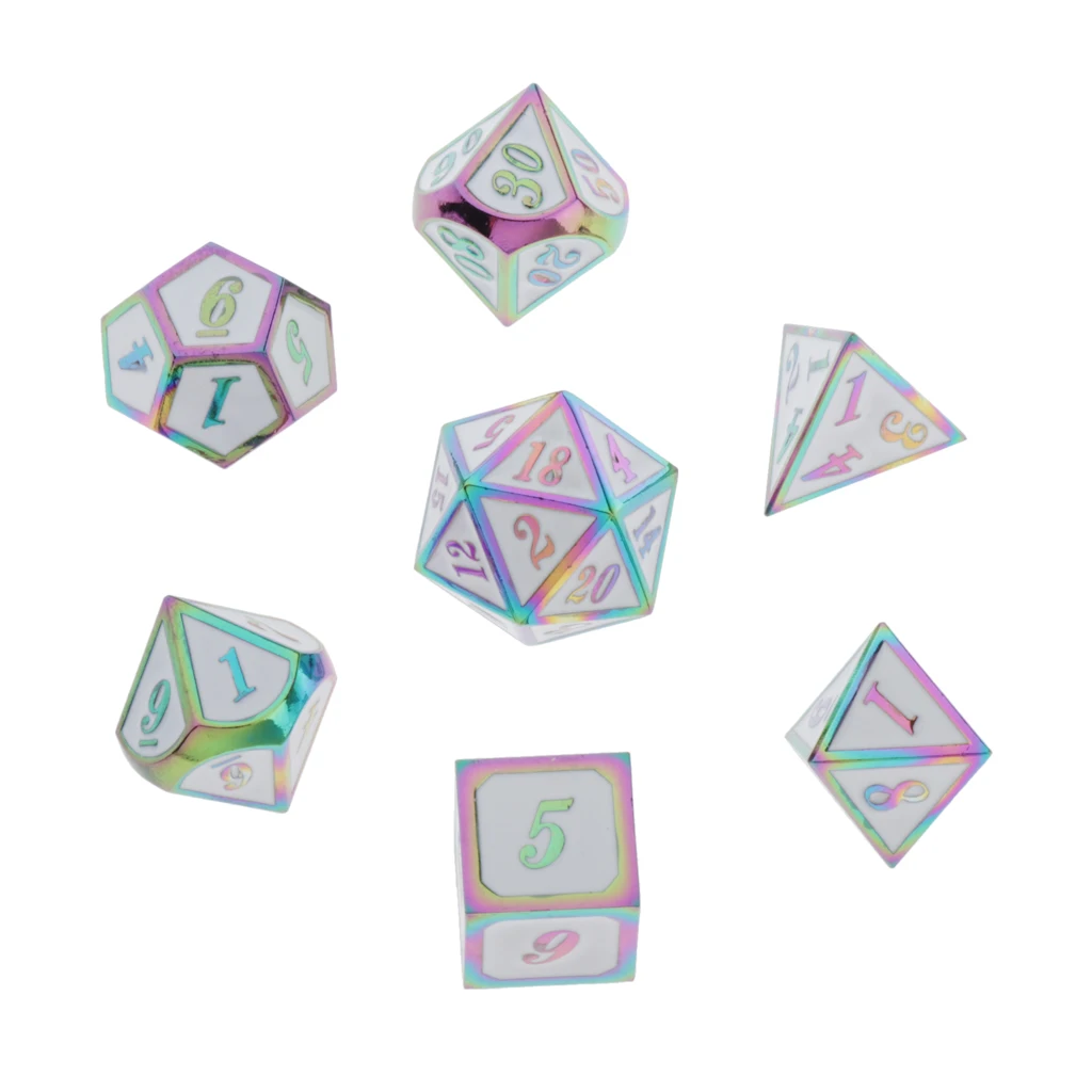 7pcs Embossed Metal Multi-sided Polyhedral Dice Set for Dungeons and Dragons Dice MTG DND RPG Table Games Board Game D20 D12 Set