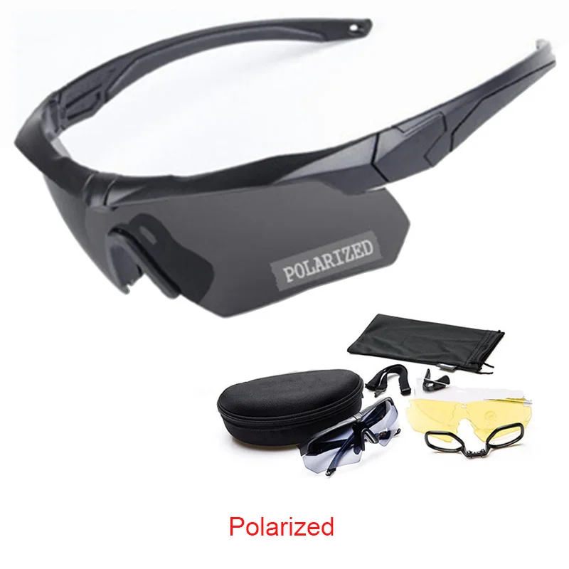 Black Specialized Military Shooting Glasses 3 Lens/set Polarized Airsoft Tactical Goggles Explosion Proof Paintball War Game Eyewear - Цвет: Black