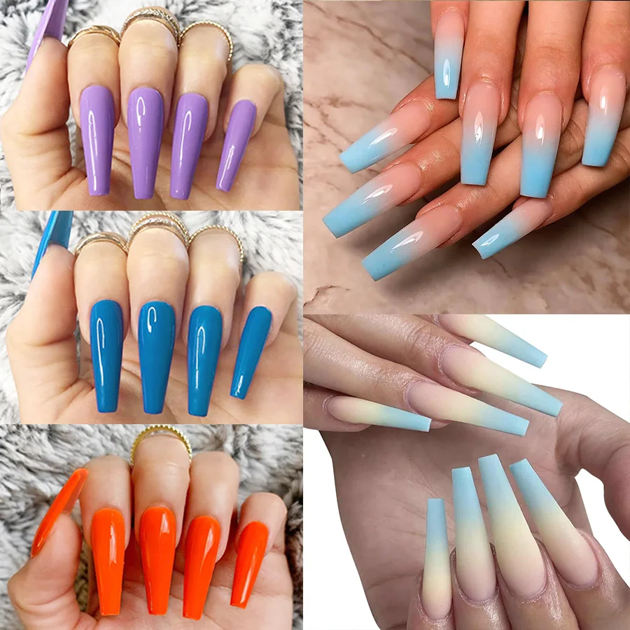 

DingXue 24pcs/set Gel X Mix Color Nails Extension System Full Cover Sculpted Clear Stiletto Coffin False Nail Tips G0015