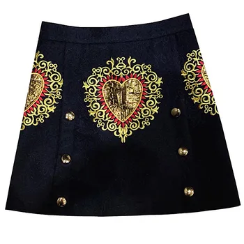 

Vintage Black Heart Embroidery A Line Skirt Women 2020 Winter Runway Double Breasted Female Ladies Party Mini Skirt Clothes