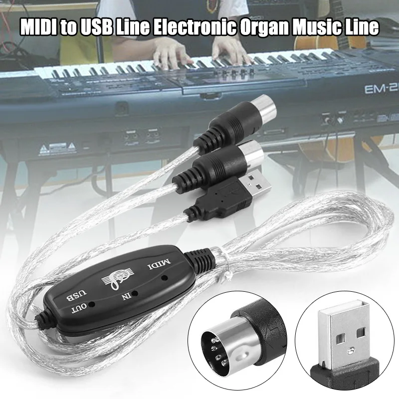 

MIDI to USB Interface Cable Adapter for Keyboard Electronic Drum PC to Music Keyboard Cord G66