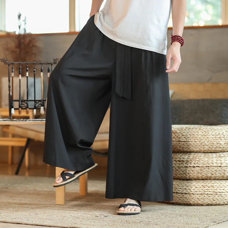 

New Summer Autumn Chinese Style Men' Pants Breathable Hip Hop Pants Ethnic Loose Wide Leg Pants Kimonos Harem Trousers