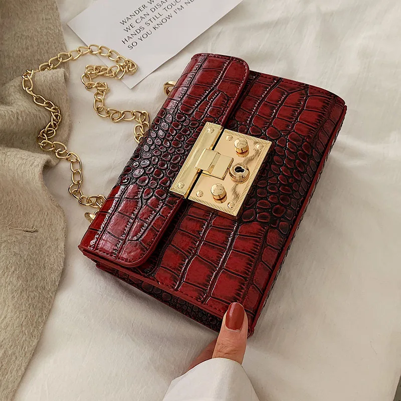 

Crocodile Pattern PU Leather Crossbody Bags For Women 2019 Chain Small Shoulder Messenger Bag Female Travel Lock Handbags