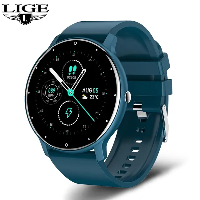 LIGE 2022 Fashion Smart Watch Men Fitness Bracelet Heart Rate Blood Pressure Monitoring Sports Tracker Smartwatch Gift for Women Blue