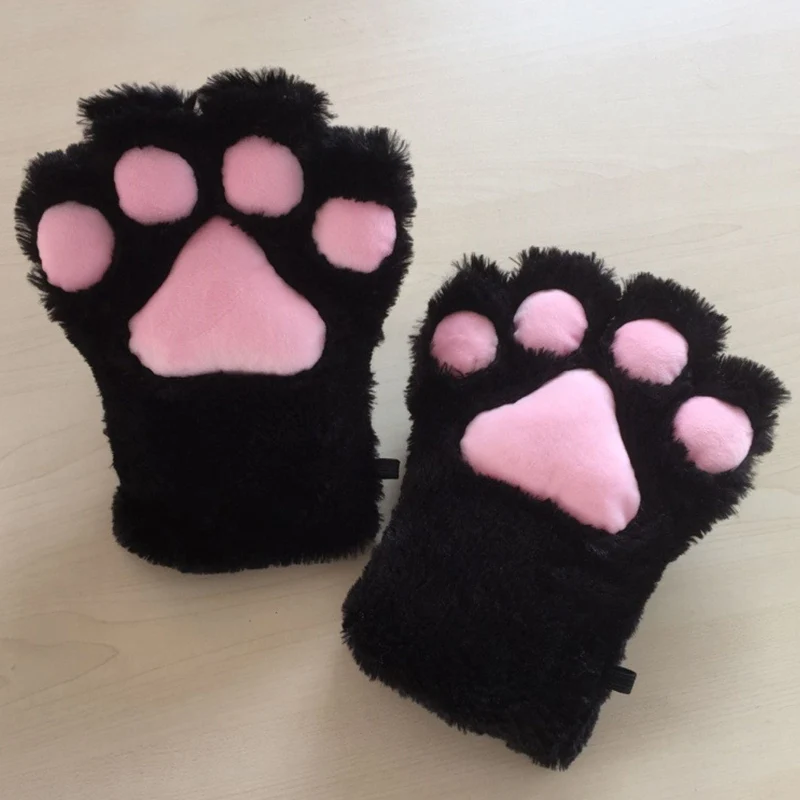Cute Cat Kitten Paw Claw Warm Gloves Anime Cosplay Plush Gloves