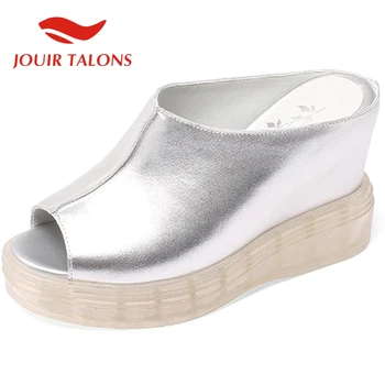 

JOUIR TALONS 2020 Dropship Genuine Leather Women Slippers Wedges Med Platform Summer Outside Women Sandals