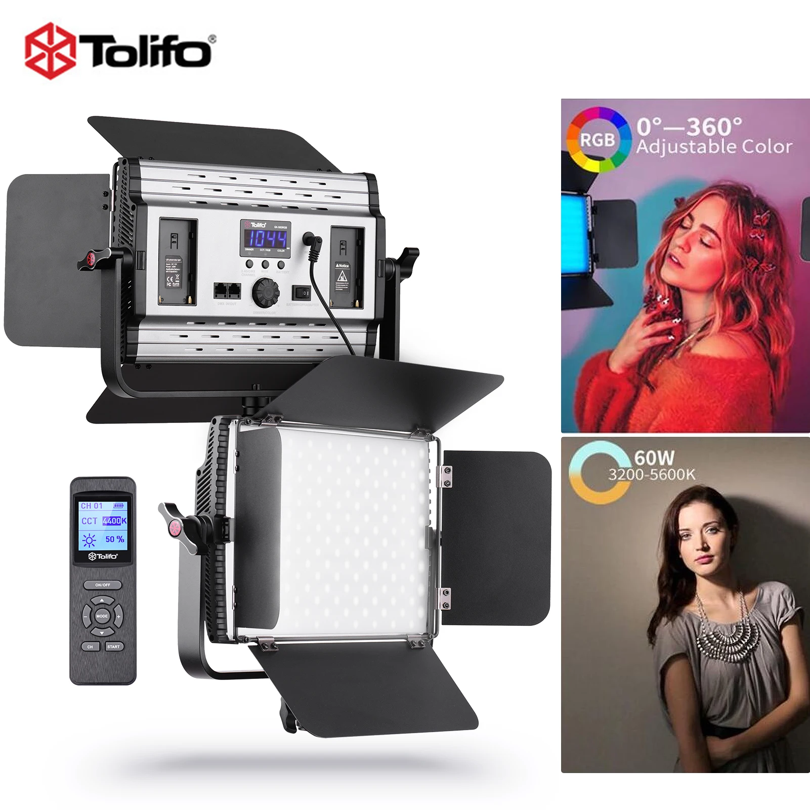 Tolifo GK-S60RGB 60 Вт RGB светодиодный светильник для видеосъемки 3200K-5600K с регулируемой