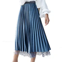 new autumn dot mesh skirt maxi women pleated pink skirts velvet winter long skirts for ladies streetwear jupe mujer
