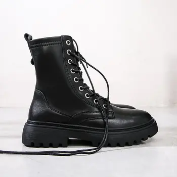 baratas Goth Sapatos Para As Mulheres Botas Outono Sapatos Estudantis Botas De Mulheres Botas De Inverno Pele Nova Moda De Couro Genuíno Botas Mulheres De Moto