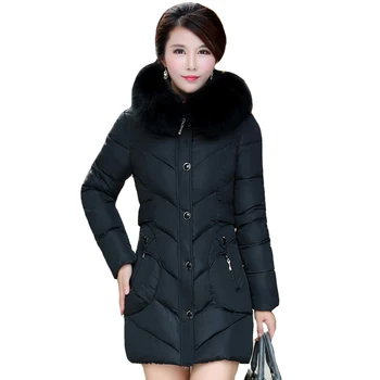 

new Fashion Winter Coat Women Jackets Thick Down Parkas Big Fur Hooded Cotton Long Coats Warm Windbreaker Female Slim Outwear