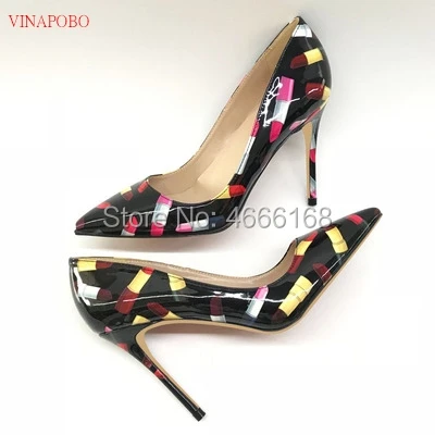 

Lipstick print Style Sexy Lady Pumps Patent Leather High Heels Pointed Toe Luxury Brand Designer Shinny Womens Shoes Plus Size