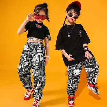 

Jazz Dance Costumes Kids Printing Hip Hop Performance Clothing Street Dance Rave Outfits Child Practice Dancing Wear DC4313