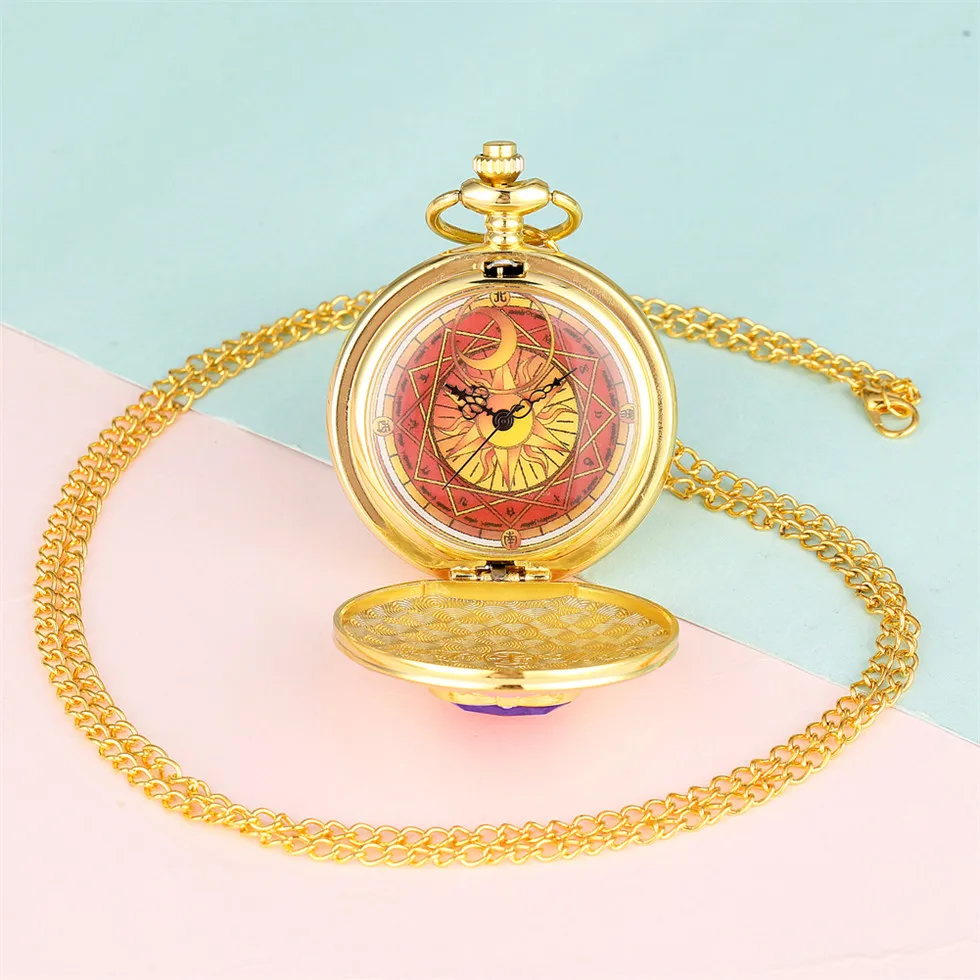 Cardcaptor Sakura Theme карманные часы с сердцем для девочек розовое ожерелье уплотнением