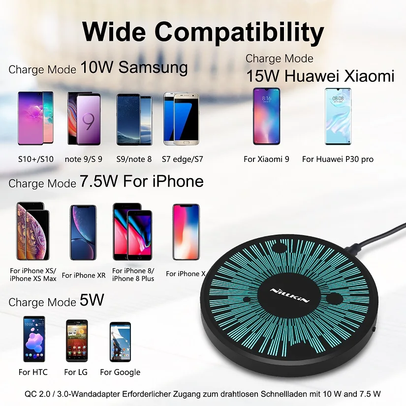 NILLKIN Беспроводное зарядное устройство 15 Вт Max для Samsung S20 Ultra Xiaomi Mi 9 2 5 h Полная
